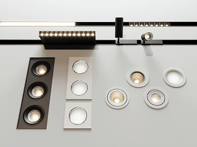 Modern Home Lighting Recessed Downlights And Track Spotlights With Sleek Frames 3d model