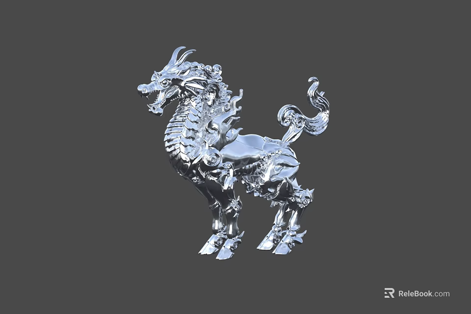 Silver Dragon Sculpture With Intricate Metal Carving And Detailed Design Elements 3d model 