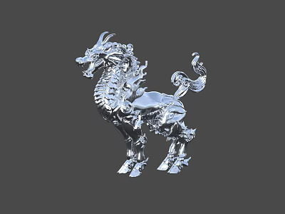 Silver Dragon Sculpture With Intricate Metal Carving And Detailed Design Elements 3d model
