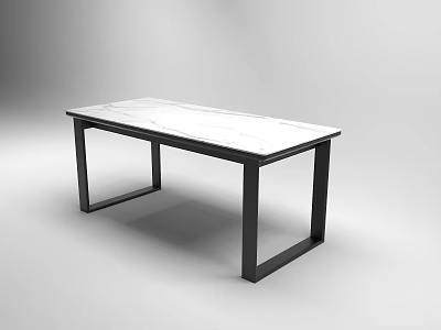 Modern Dining Table With White Marble Top And Black Metal Legs Design 3d model