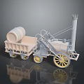 Steam Powered Functional Vehicle With Wooden Cart And Barrel Load Vintage Model