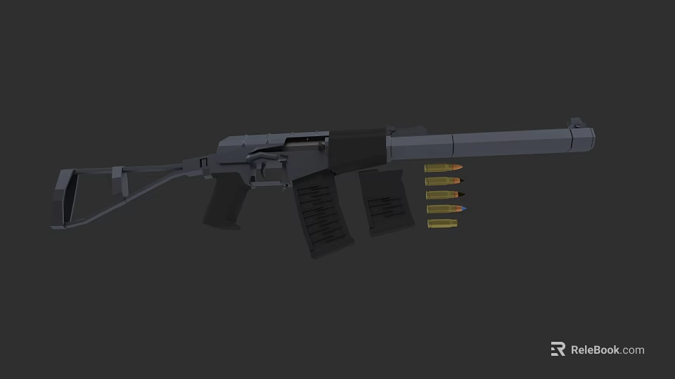 Highly Detailed Tactical Military Rifle With Magazine And Ammunition Bullets 3d model 