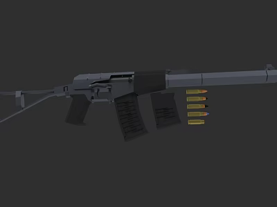 Highly Detailed Tactical Military Rifle With Magazine And Ammunition Bullets 3d model