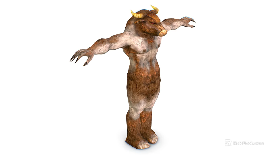 Mythical Horned Humanoid Creature Character With Muscular Body And Extended Arms 3d model 
