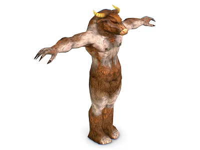 Mythical Horned Humanoid Creature Character With Muscular Body And Extended Arms 3d model