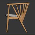Elegant Light Wood Leisure Chair With Curved Slat Back Curved Armrests And Gray Padded Seat