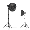 Professional Photography Lights With Large Softbox And Round Diffuser On Black Tripod Stands
