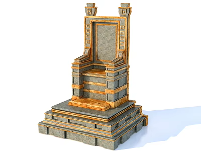 Ancient Throne With Stone Wood Structure Stepped Base Carved Armrests Ornamental Backrest 3d model