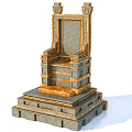 Ancient Throne With Stone Wood Structure Stepped Base Carved Armrests Ornamental Backrest 3d model