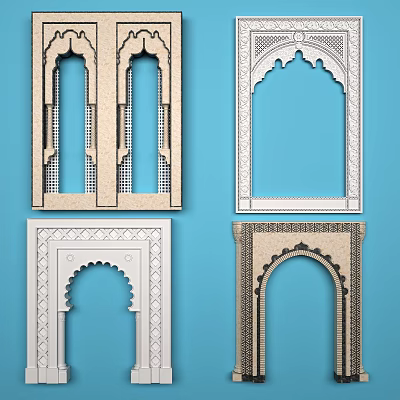 Decorative Architectural Arches With Intricate Geometric Patterns And Carved Designs In Various Styles 3d model