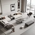 Modern Living Room Sofa and Coffee Table Set With Beige Dark Accents and Natural Light