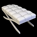 Modern Tufted Ottoman With Crossed Wooden Legs Neutral Beige Upholstery