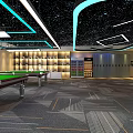 Modern Billiard Room Interior With Starry Ceiling Blue LED Lights And Lockers 3d model