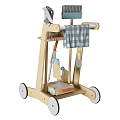 Light Wood Baby Walker For Toddlers With Shovel Basket Towel And White Wheels