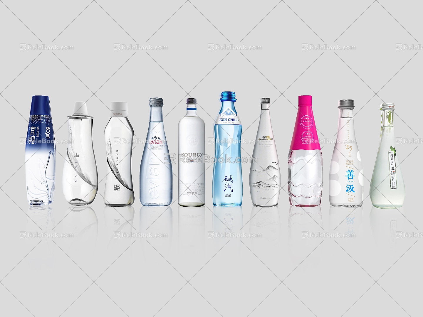 Mineral Water Drinking Water Pure Water Bottled Water Beverage Bottle Glass Bottle Plastic Bottle Soda Water Drink 3d model