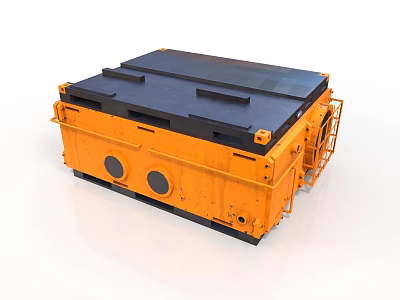 Heavy Duty Industrial Orange Equipment With Black Top Metal Railings And Circular Sides 3d model