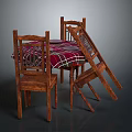 Wooden Dining Table With Plaid Tablecloth And Four Chairs Home Furniture