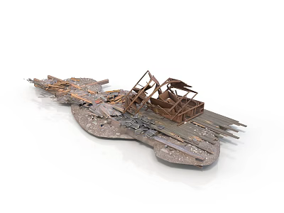 Realistic style metal wreckage metal wreckage tank wreckage wreckage broken debris structure waste military card military truck 3d model