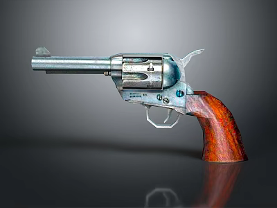 Detailed Classic Revolver With Silver Barrel Wooden Grip And Blue Metal Parts 3d model