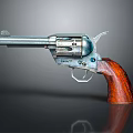 Detailed Classic Revolver With Silver Barrel Wooden Grip And Blue Metal Parts