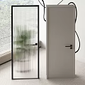 Modern Hinged Door With Black Framed Glass And Green Plant In Interior Space
