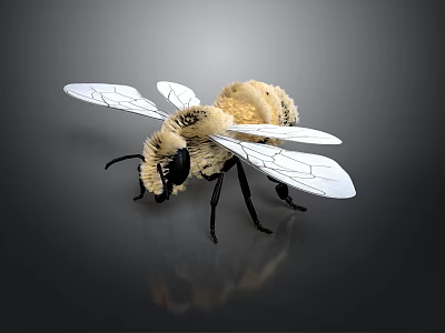 Bee with Yellow Body Black Legs and Transparent Wings on Dark Background 3d model