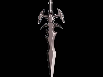 Fantasy Metal Sword Weapon With Intricate Dragon Head Guard And Sharp Blade Design 3d model