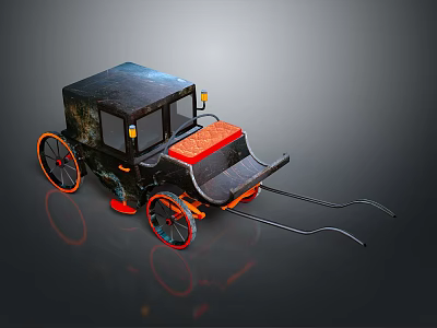 Vintage Horse Drawn Carriage With Black Body Red Accents And Wooden Wheels 3d model