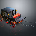 Vintage Horse Drawn Carriage With Black Body Red Accents And Wooden Wheels