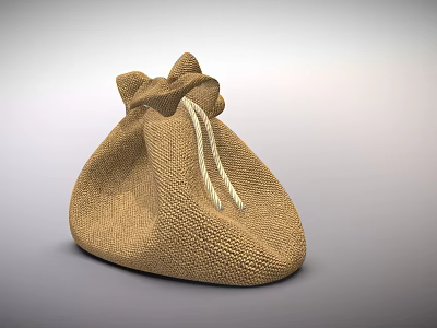 Brown Burlap Drawstring Pouch With Simple Design For Daily Life Use 3d model