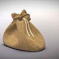 Brown Burlap Drawstring Pouch With Simple Design For Daily Life Use 3d model