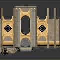 Yellow Decorative Architectural Structure With Circular Arch Black Diamond Decorations And Stone Base
