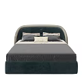 Teal Double Bed With Curved Headboard And Gray Bedspread Plus Pillows 3d model