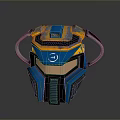 Blue And Yellow Tactical Combat Helmet With Sci Fi Weapon Design Features 3d model