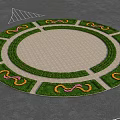 Circular Road Infrastructure With Lawn Beds Decorative Patterns And Central Paved Area 3d model