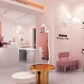 Pink Themed Store Interior With Cloud Pendant Lights Pink Chairs And Display Counters 3d model