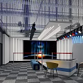 Modern Office Reception Desk Interior With Green Light Strips And Gray Doors