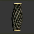 Green Striped Ceramic Vase With Curved Handle And Gold Accents For Home Decor
