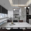 Modern Living and Dining Room Interior With Sofa Coffee Table TV Wall And Bookshelves