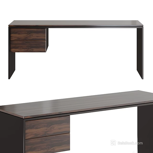 Modern Wooden Desk With Dark Finish And Storage Drawer For Home Workspace 3d model 