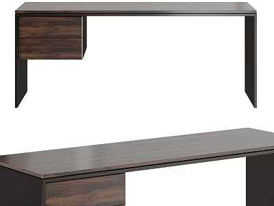Modern Wooden Desk With Dark Finish And Storage Drawer For Home Workspace 3d model