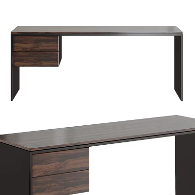 Modern Wooden Desk With Dark Finish And Storage Drawer For Home Workspace 3d model