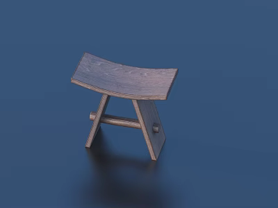 Simple Wooden Stool With Curved Seat And Cross Leg Structure Design 3d model