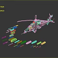 Detailed Camouflage Military Helicopter Model With Various Weapons And Accessories