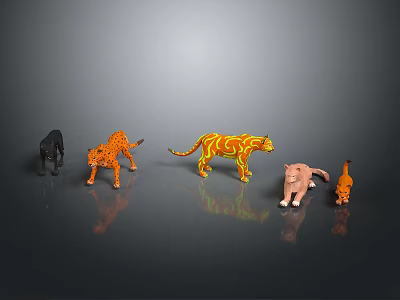 Colorful Lion Tiger Animal Figurine Models With Detailed Patterns And Designs 3d model