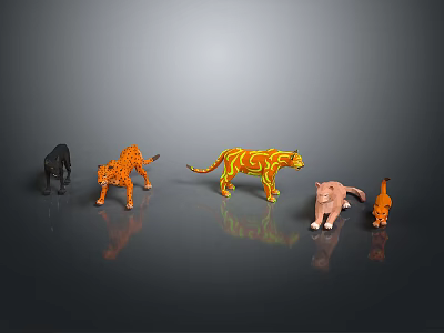 Colorful Lion Tiger Animal Figurine Models With Detailed Patterns And Designs 3d model