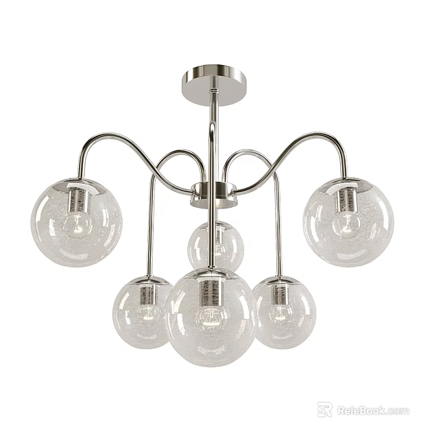 Modern Silver Multi Arm Chandelier With Transparent Textured Glass Globes Ceiling Light Fixture 3d model 