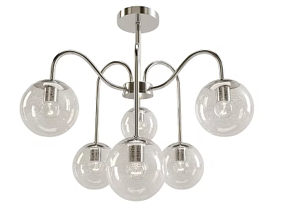 Modern Silver Multi Arm Chandelier With Transparent Textured Glass Globes Ceiling Light Fixture 3d model