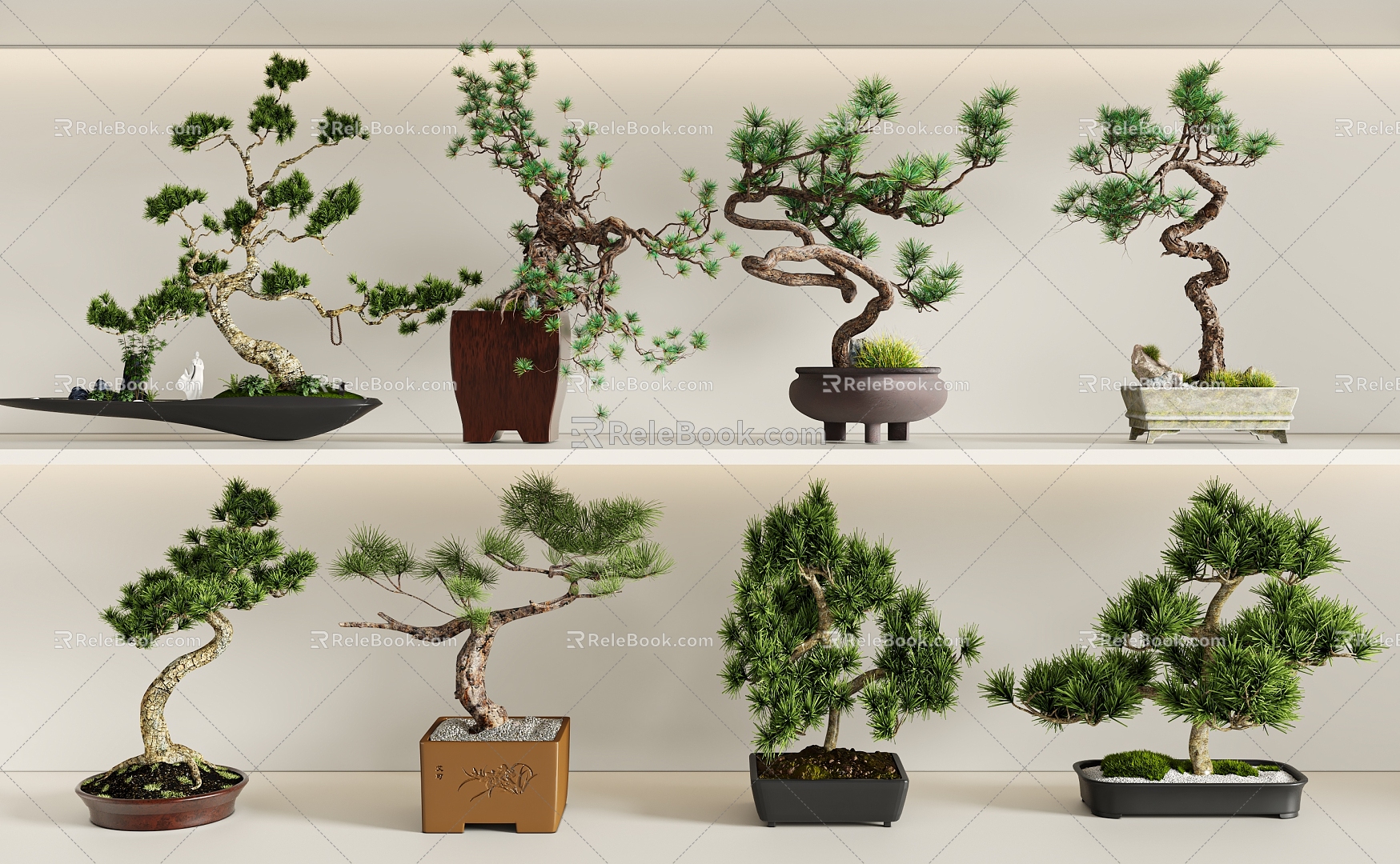 New Chinese potted plant combination 3d model