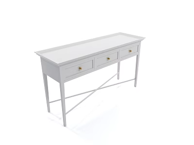 White Desk With Three Drawers Gold Handles And Cross Legs Design 3d model